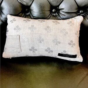 Magaschoni Home "Merci" Linen Lumbar Pillow Silver Clover Pocket Zip closure